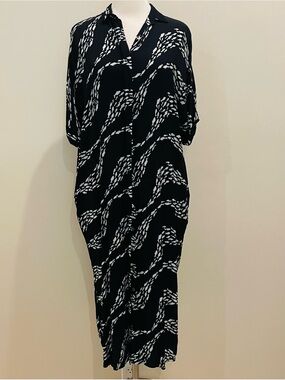 Ava Sky Black and White Fish Print Women's Dress